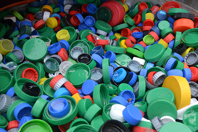 Multicoloured plastic bottle tops